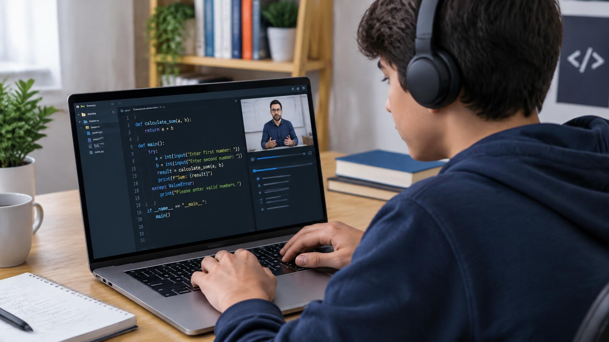 young person learning programming on computer