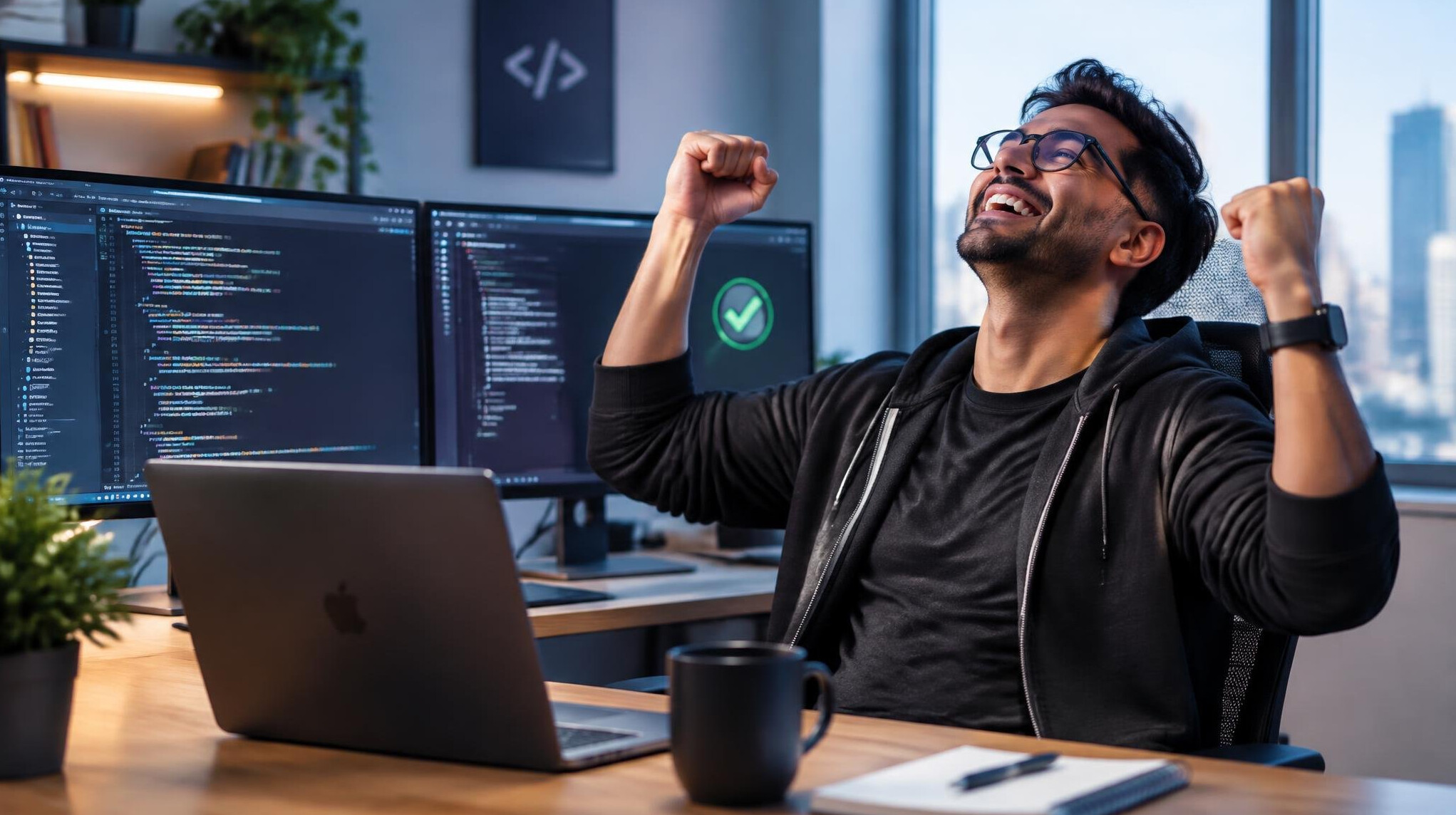 successful programmer celebrating
