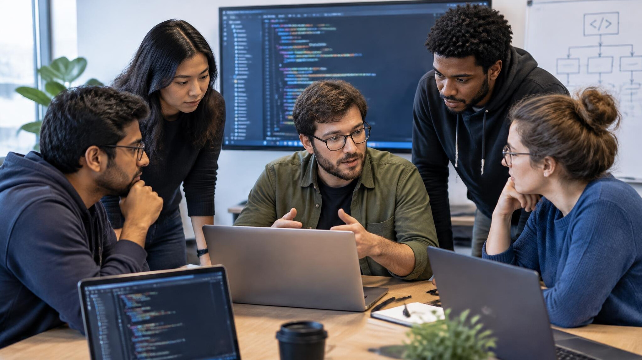 group of developers discussing
