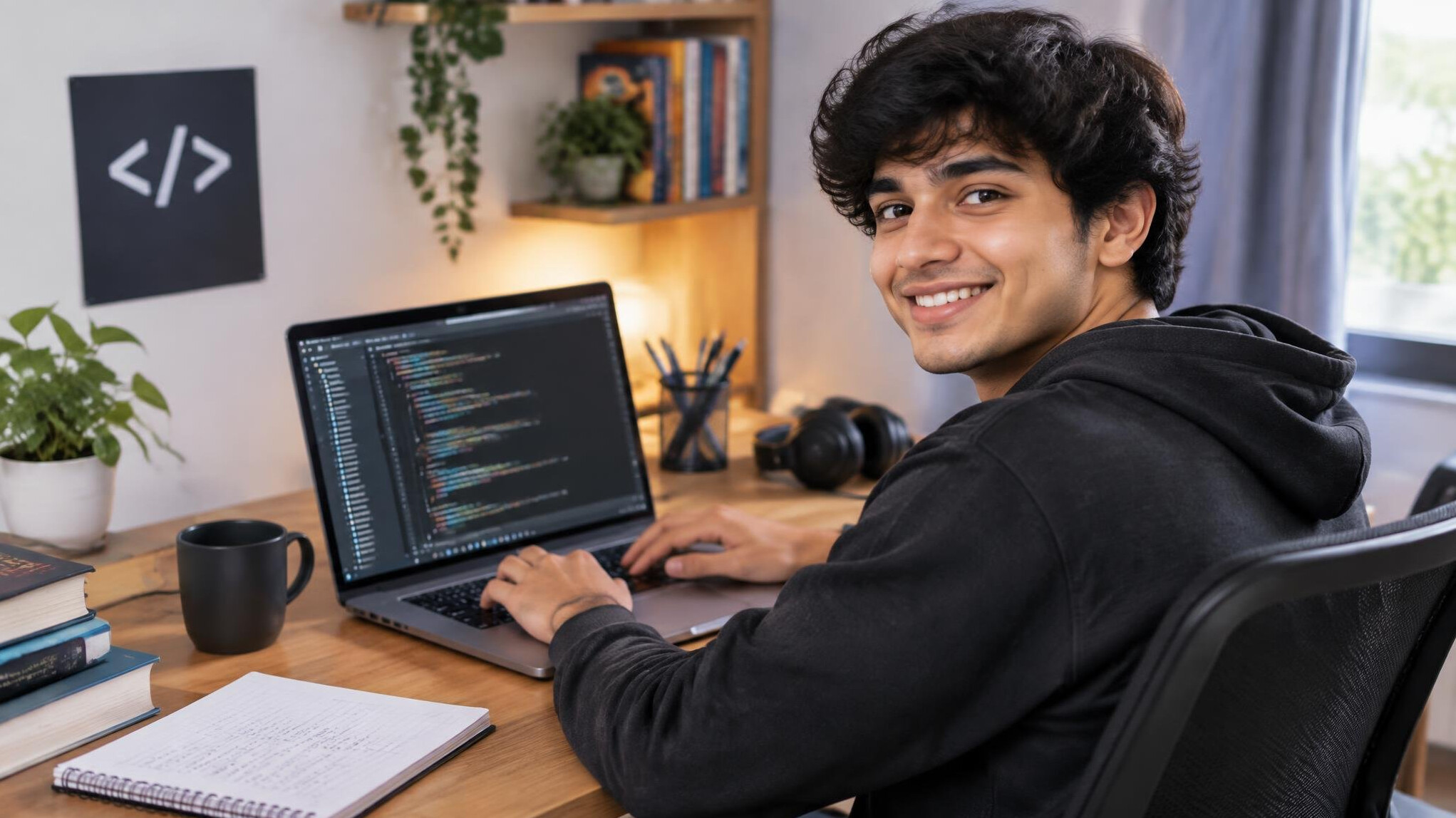 young programmer smiling