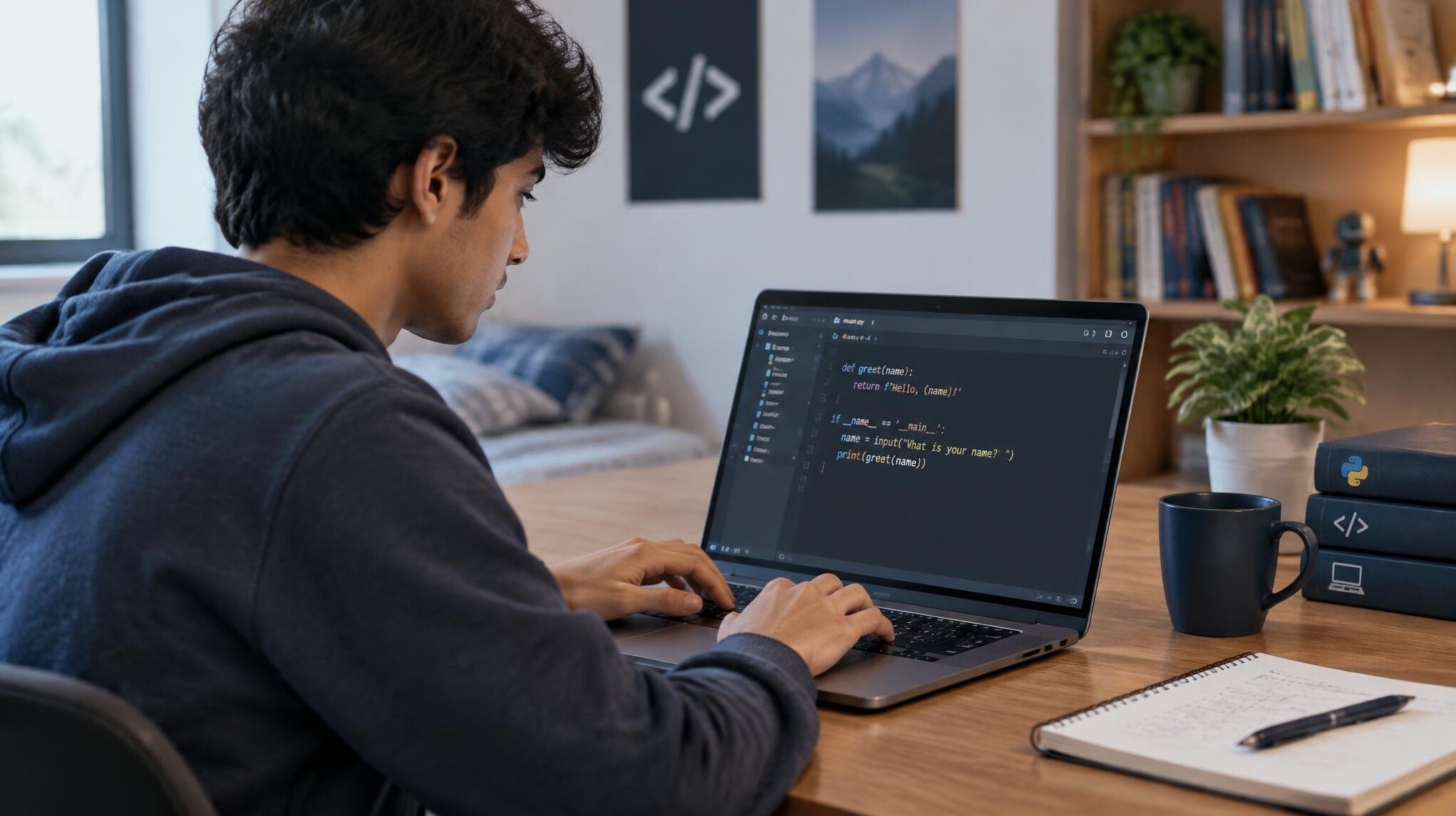 young person coding on laptop