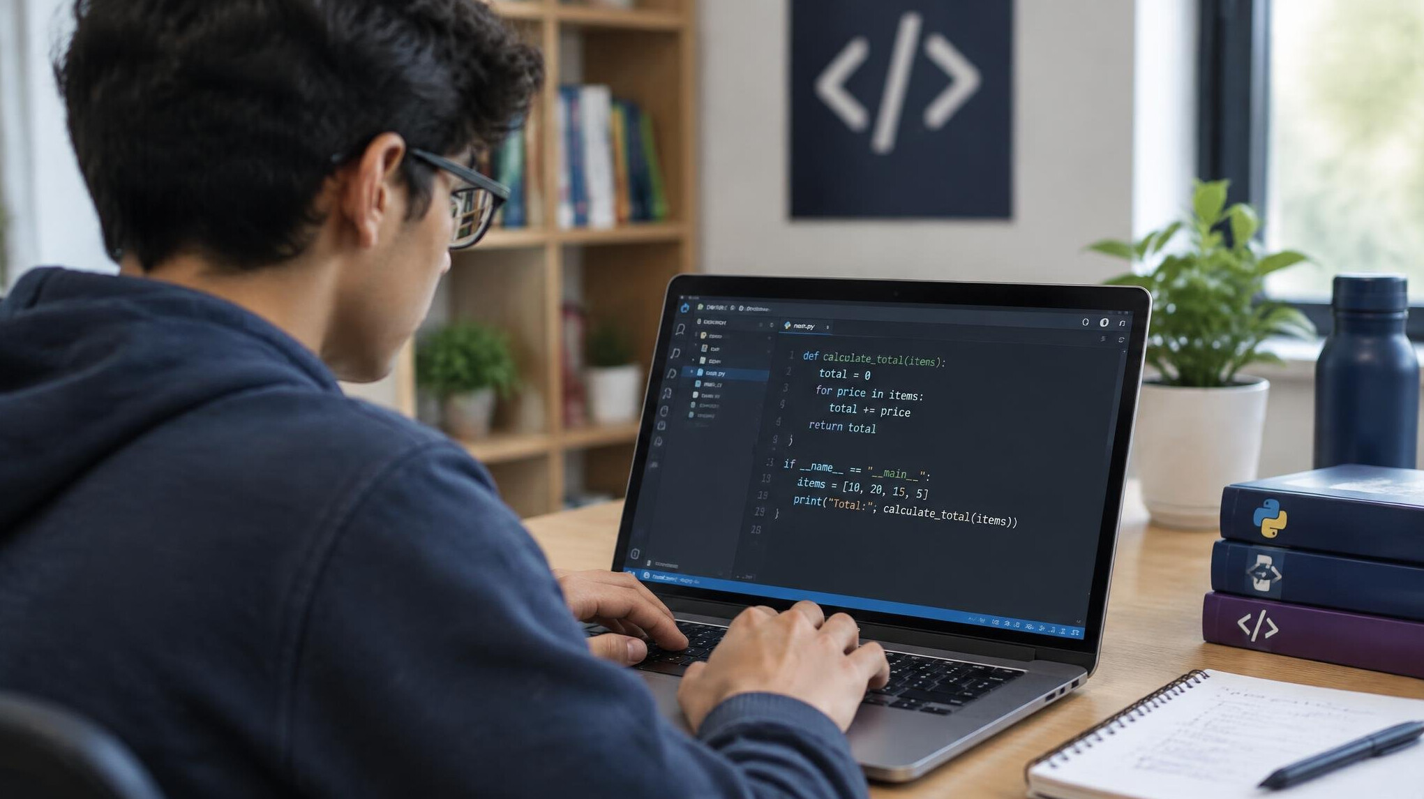 young person coding on laptop